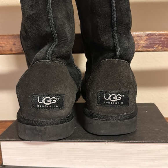 UGG Black Tall Classic Knee Boots Shearling Suede Leather Fleece Lined - Picture 9 of 15